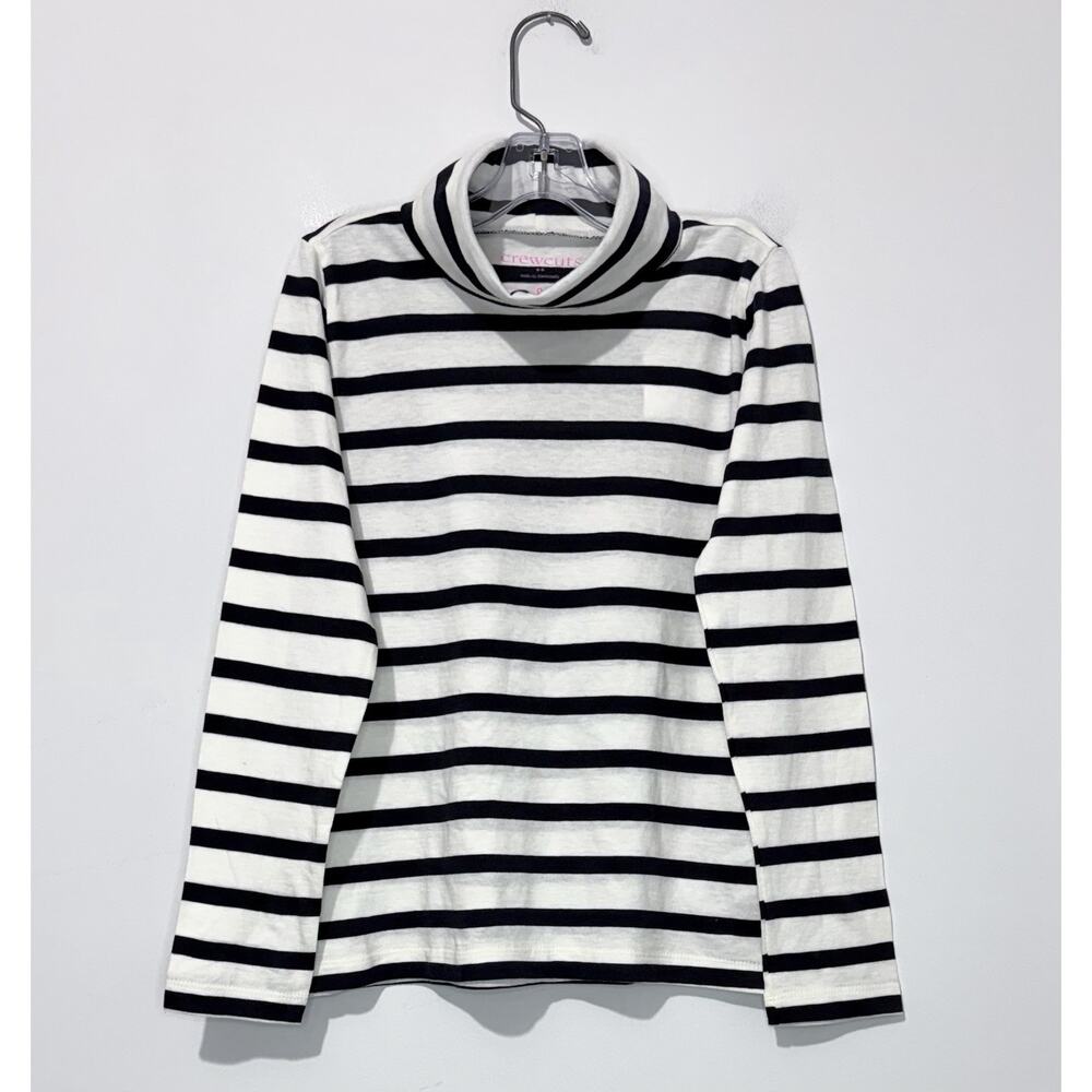 Crewcuts Girls T Shirt 8 Cotton White Navy Striped Turtleneck Long Sleeve NWT